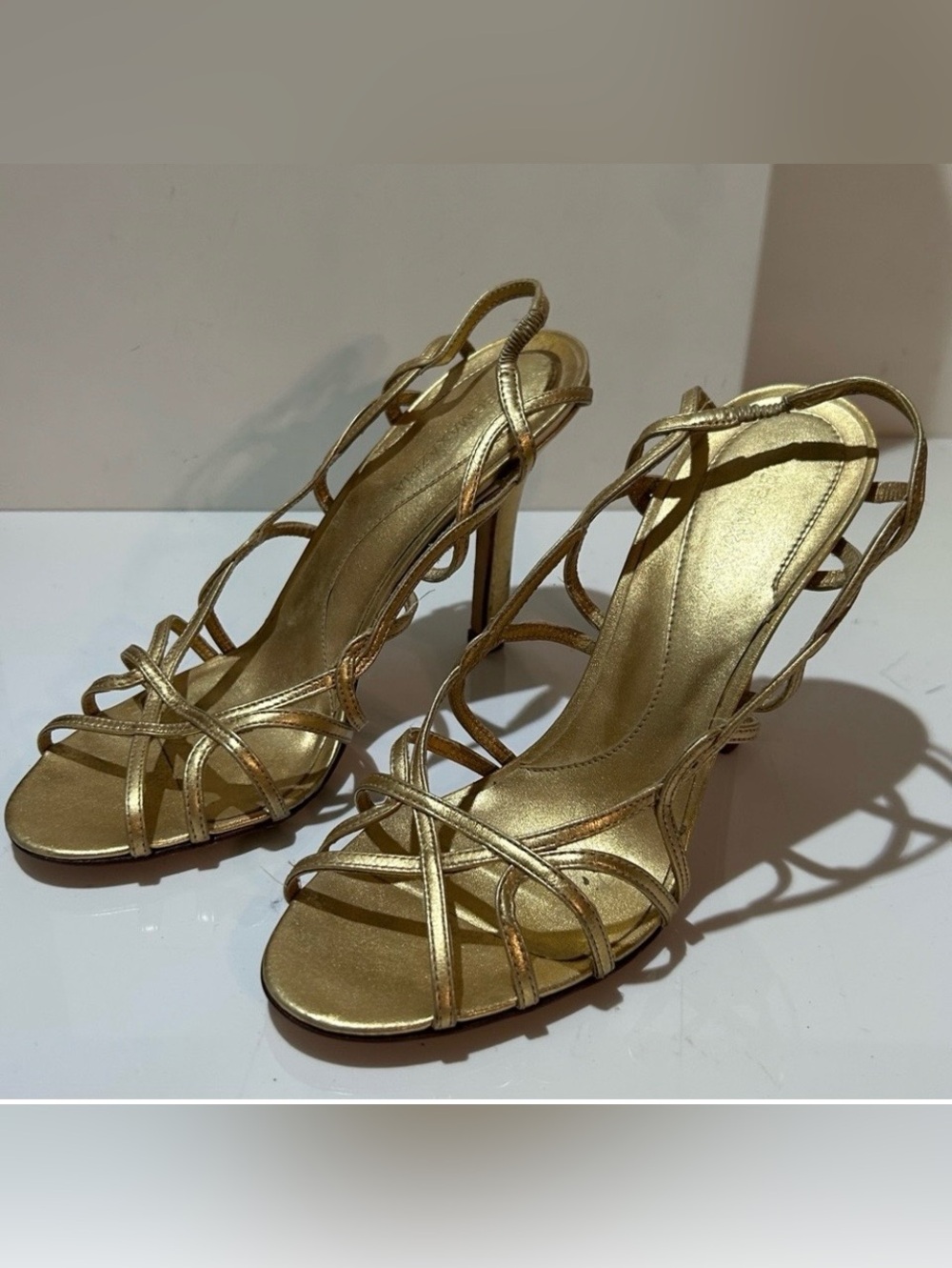 BCBGMaxAzria Metallic Gold Strappy Stiletto Sandals